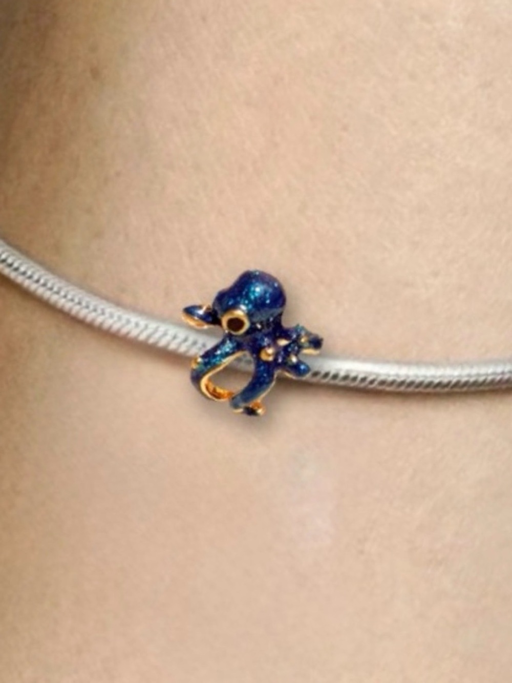 Blue Octopus Charm | 14k Gold Over 925 Sterling, Sparkling Blue Enamel